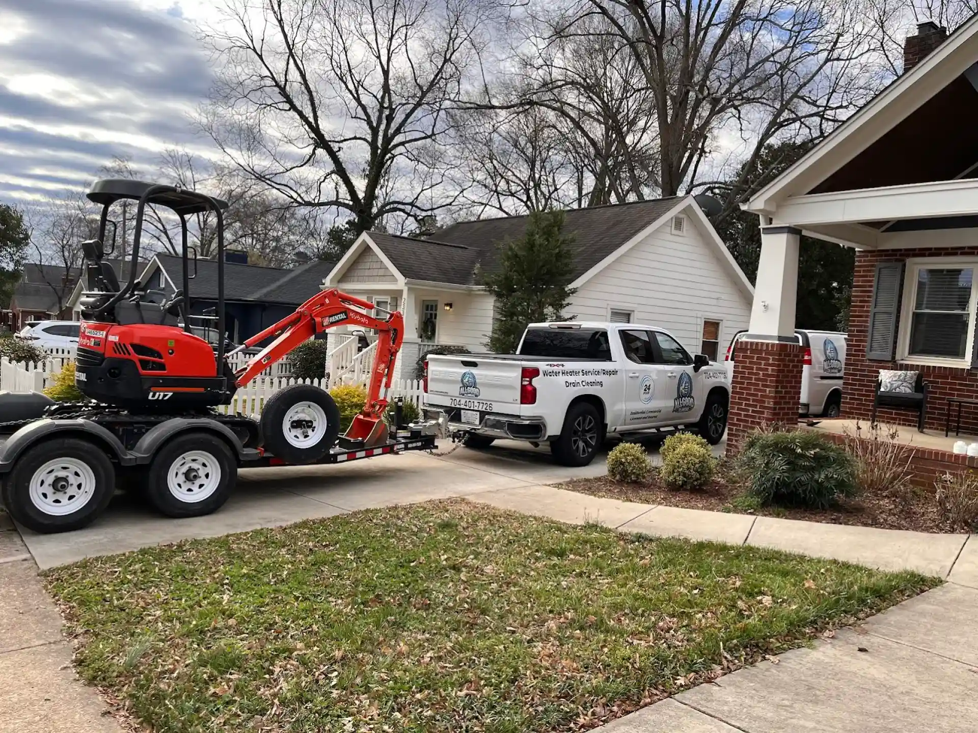 All Good Plumbing service truck and equipment at a residential job site